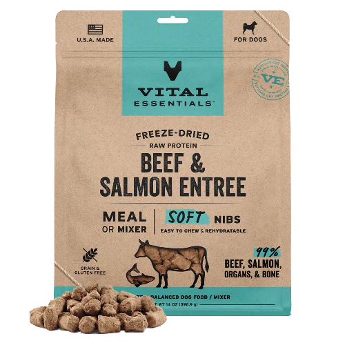 Vital Essentials Beef & Salmon Entree Soft Nibs Dog Food 14oz