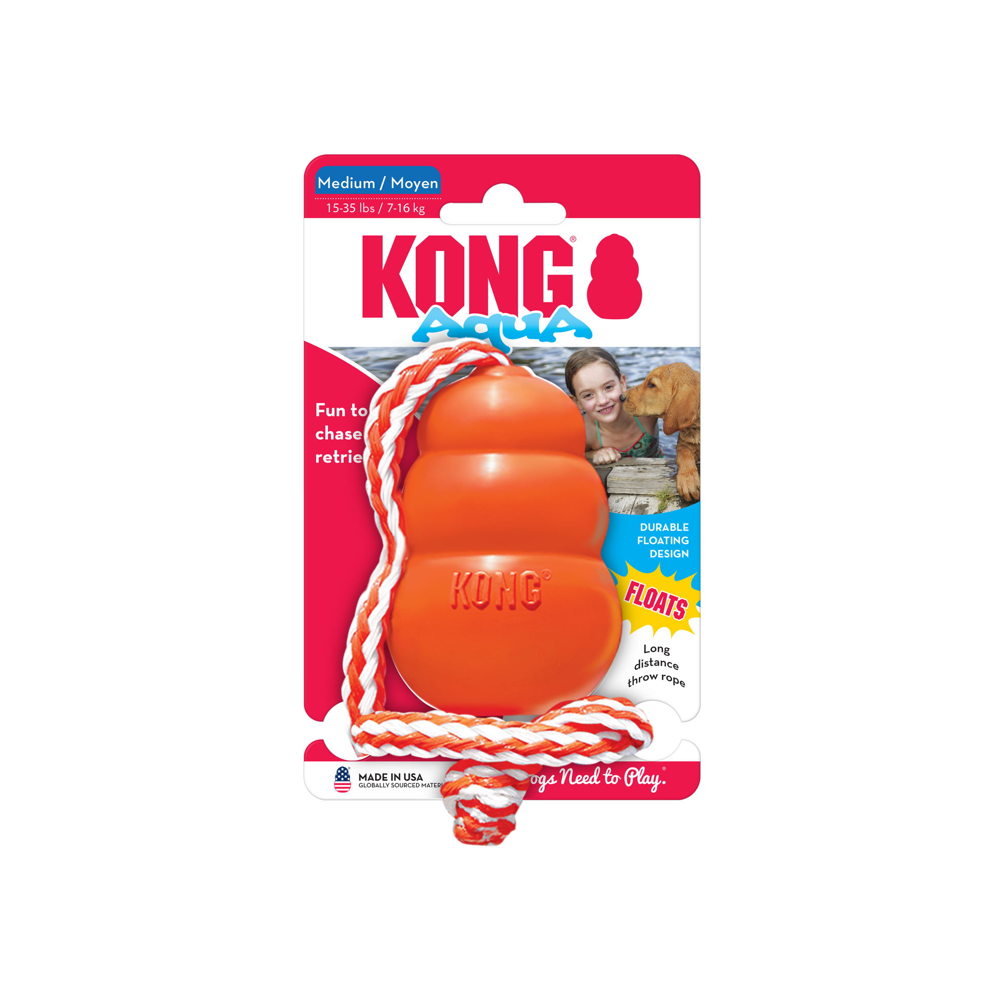 Kong Aqua Floating Rubber Toy with Rope (MED) - Tail Blazers Etobicoke