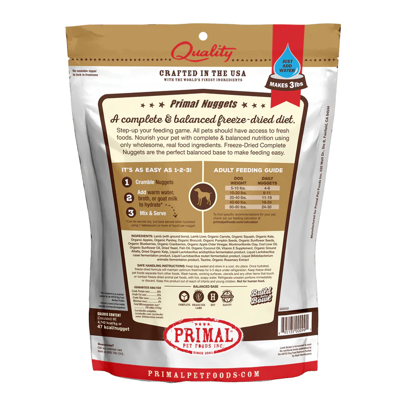 Primal Dog Freeze-Dried Lamb Nuggets (5.5oz) - Tail Blazers Etobicoke