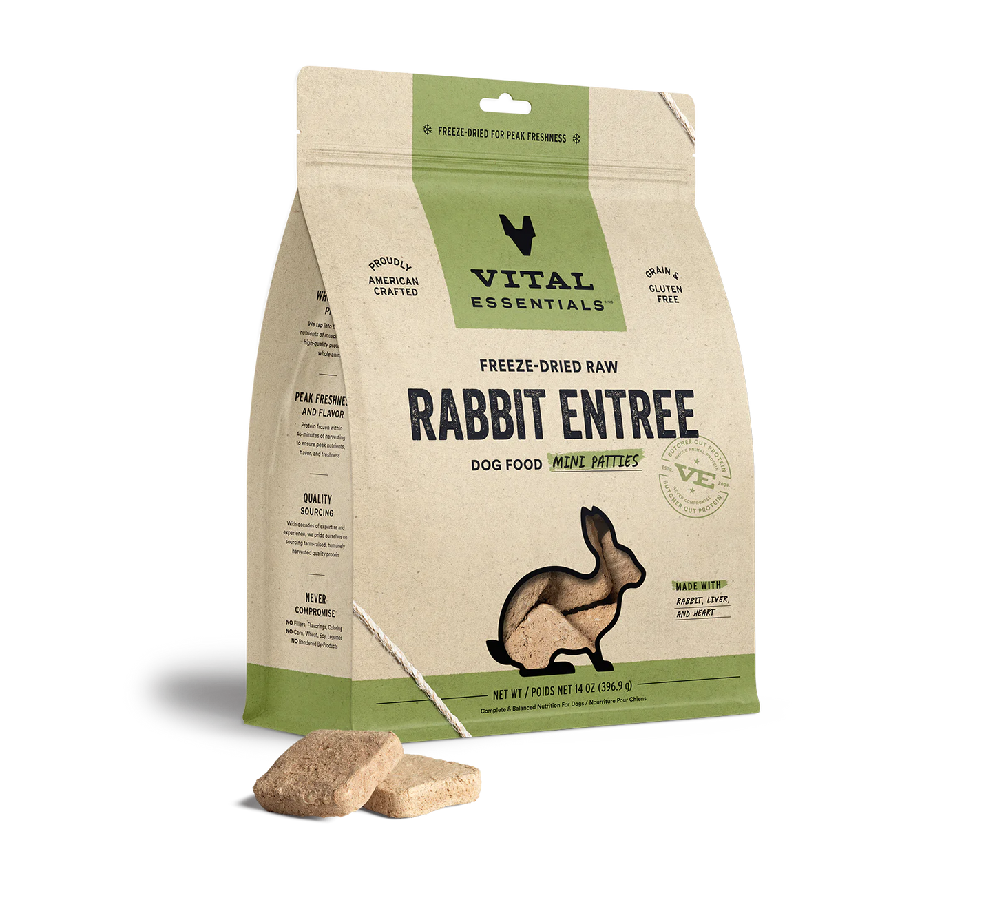 Vital Essentials Dog Freeze-Dried Rabbit Entree Mini Patties (14oz) - Tail Blazers Etobicoke