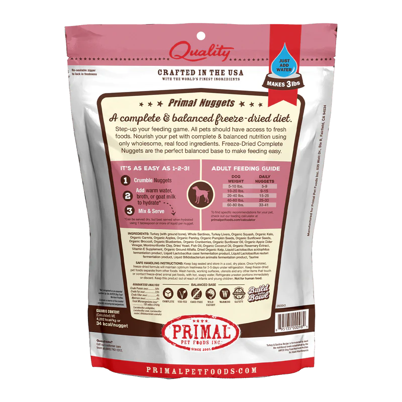Primal Dog Freeze-Dried Turkey & Sardine Nuggets (14oz) - Tail Blazers Etobicoke