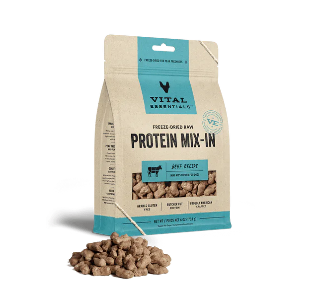 Vital Essentials Dog Freeze-Dried Beef Protein Mix In Small Nibs Topper (6oz)