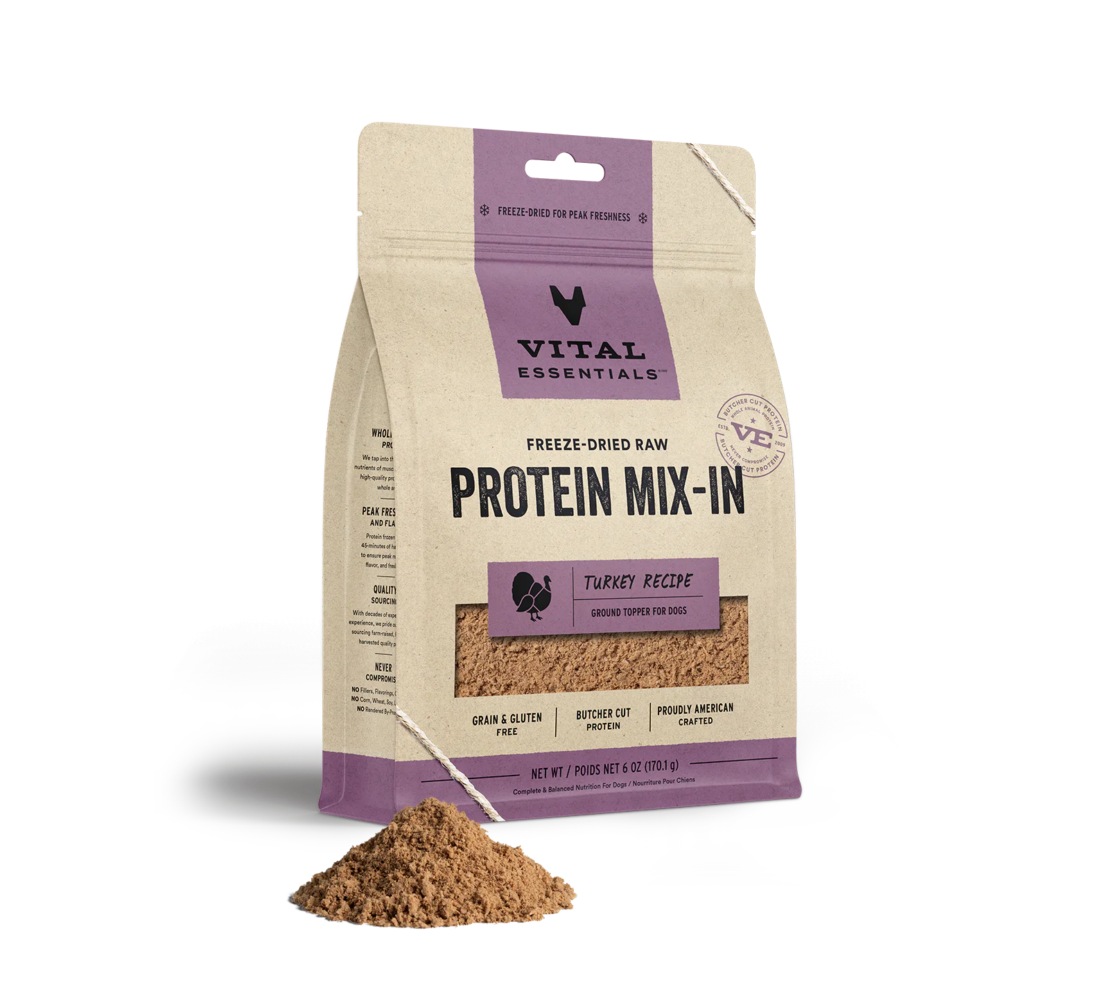 Vital Essentials Dog Freeze-Dried Turkey Protein Mix-In Topper (6oz) - Tail Blazers Etobicoke