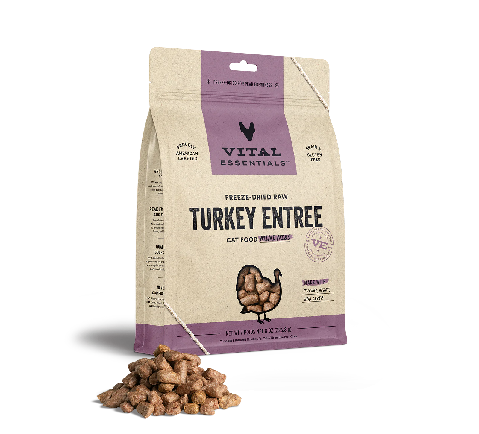Vital Essentials Cat Freeze-Dried Turkey MIni Nibs (12oz) - Tail Blazers Etobicoke