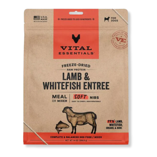 Vital Essentials Lamb & Whitefish Entree Soft Nibs Dog Food 14oz