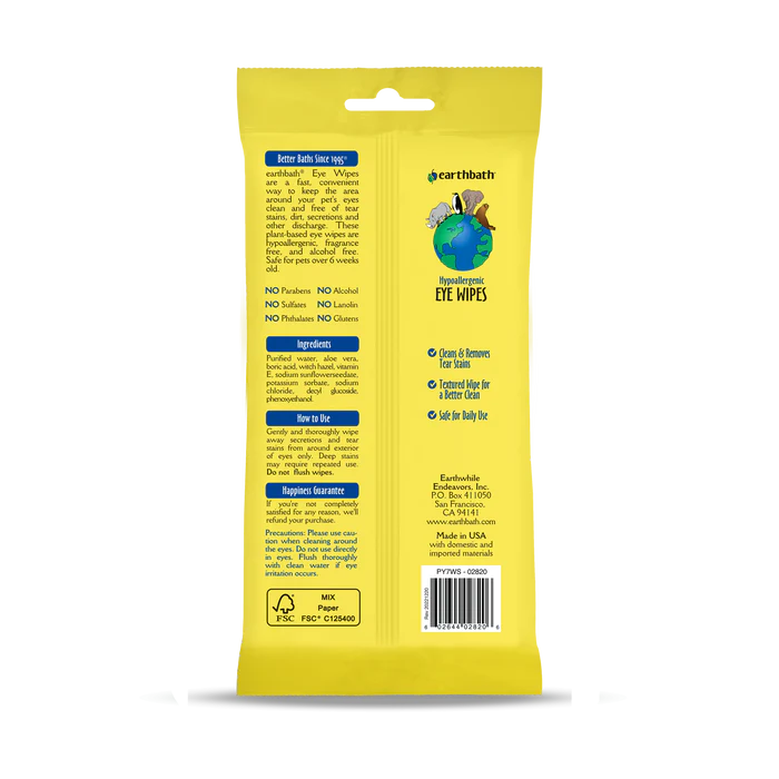 Earth Bath Eye Wipes (25ct) - Tail Blazers Etobicoke