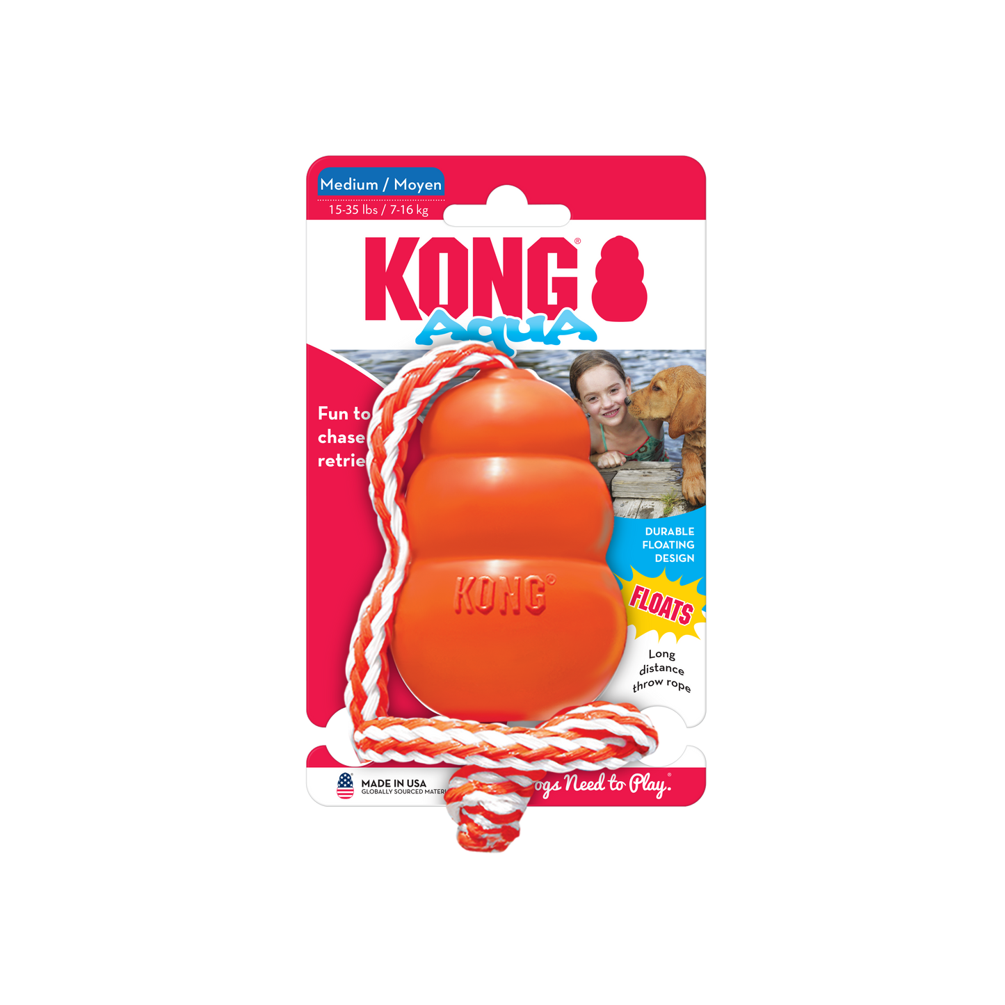 Kong Aqua Floating Rubber Toy with Rope (LG) - Tail Blazers Etobicoke